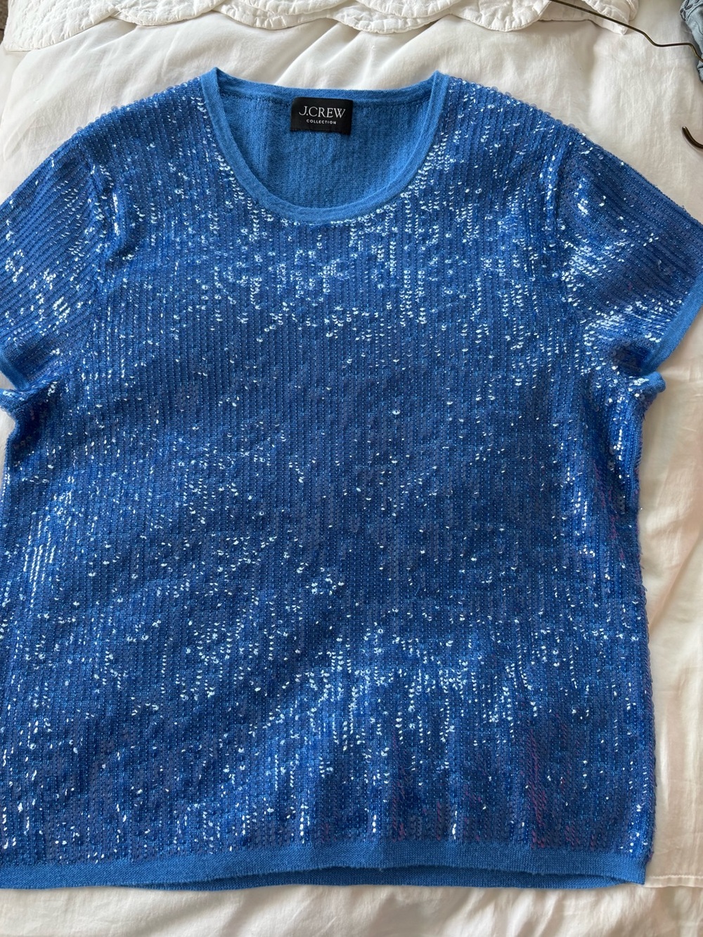 J. Crew Blue Sequin Short-Sleeve Sweater